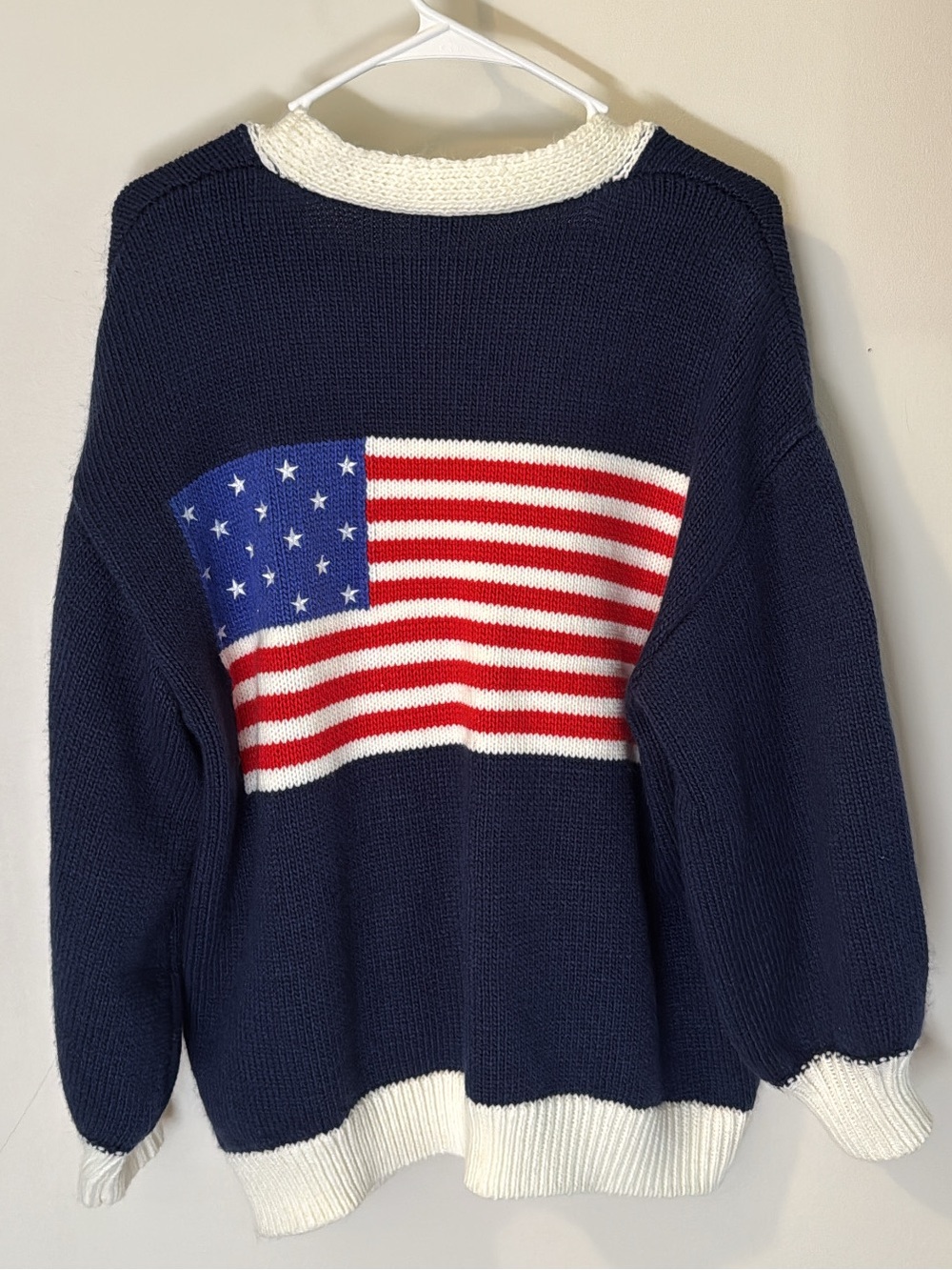 Sugarlips Navy, White & Red American Flag Crewneck Sweater